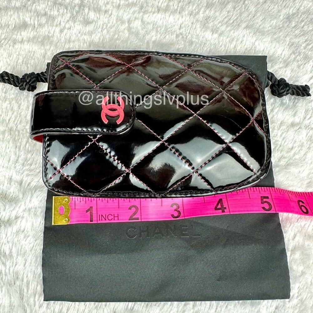 CHANEL card case, ID holder lanyard wristlet in black patent leather. Great GIFT - Picture 10 of 12